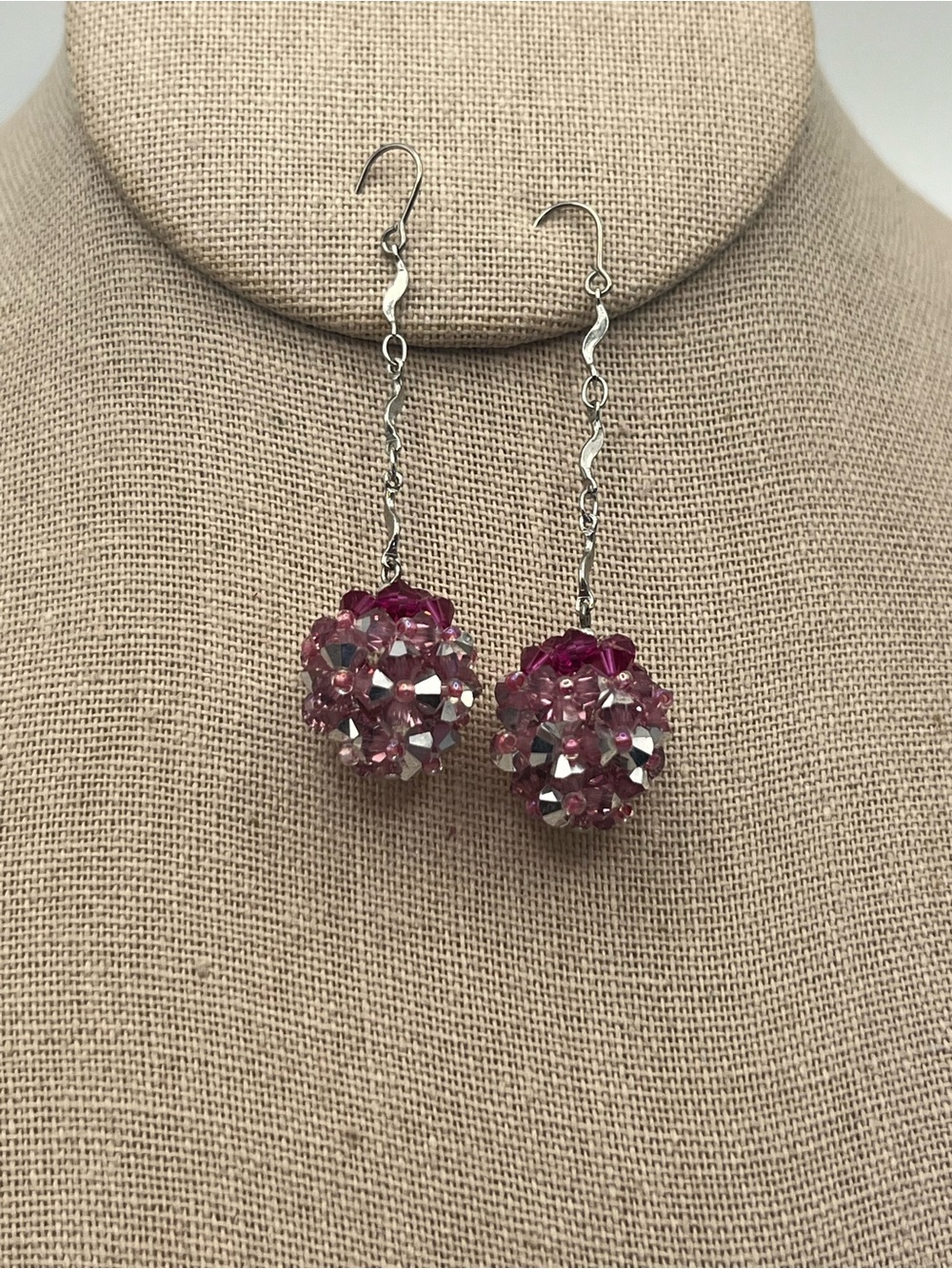 Pink Crystal Cluster Drop Earrings - Women Jewelry